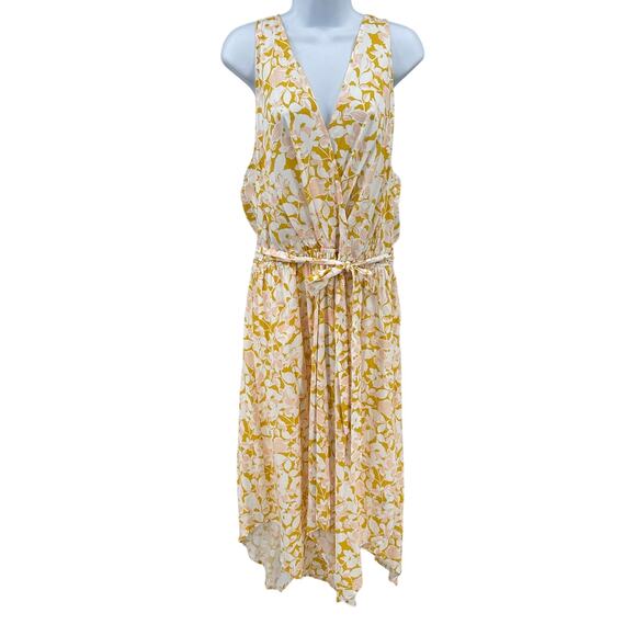 Ava & Viv Midi Dress WMNS 1X Yellow Pink White Floral Varying Hemline Sleeveless - Picture 1 of 11